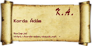 Korda Ádám névjegykártya